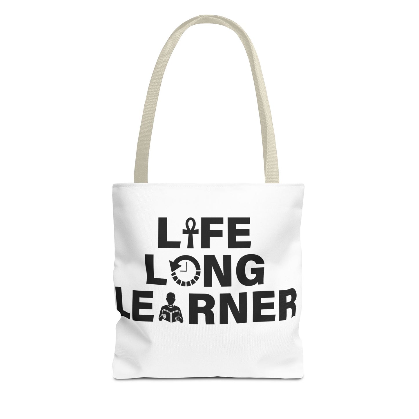 Life Long Learner Tote Bag, Motivational Shopping Bag, Eco-Friendly Gift, Inspirational Bag for Students and Teachers, AOP Design
