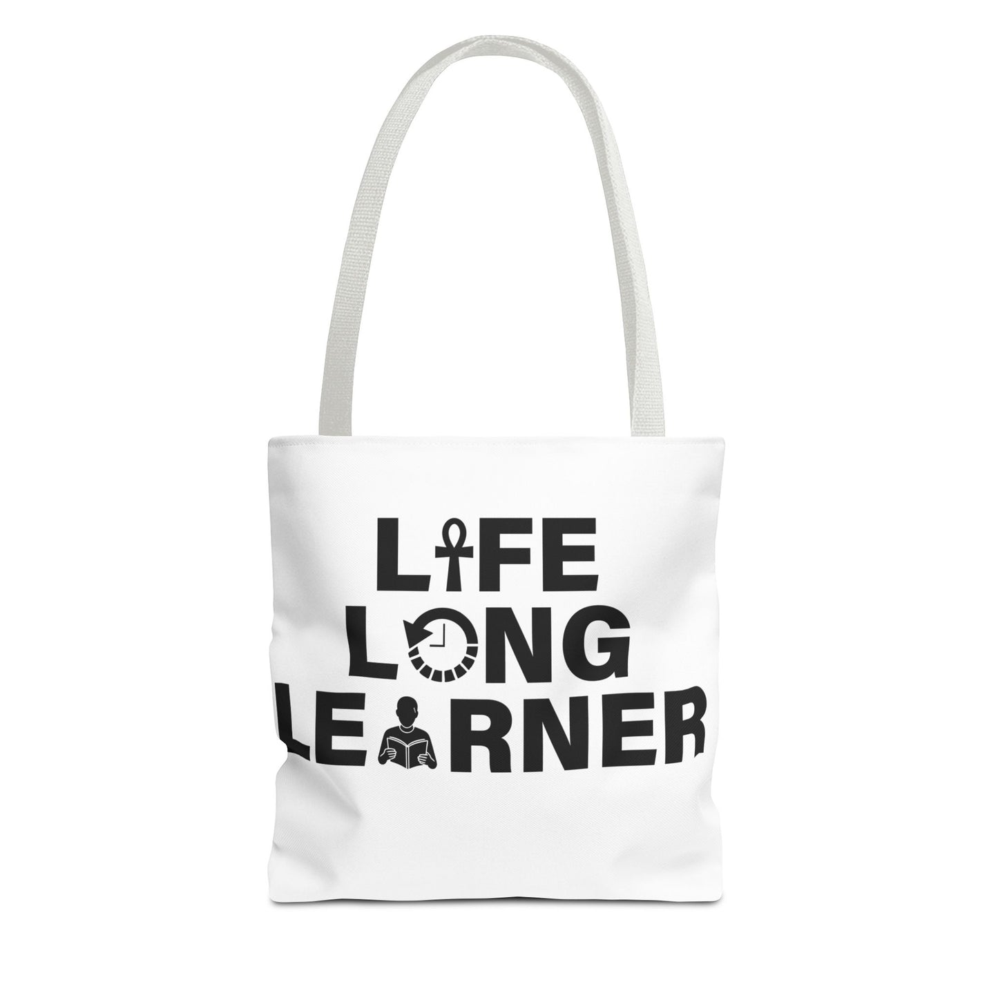 Life Long Learner Tote Bag, Motivational Shopping Bag, Eco-Friendly Gift, Inspirational Bag for Students and Teachers, AOP Design