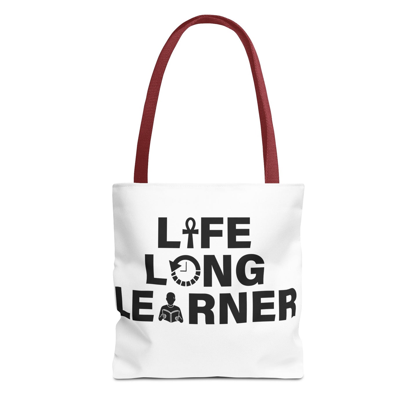 Life Long Learner Tote Bag, Motivational Shopping Bag, Eco-Friendly Gift, Inspirational Bag for Students and Teachers, AOP Design