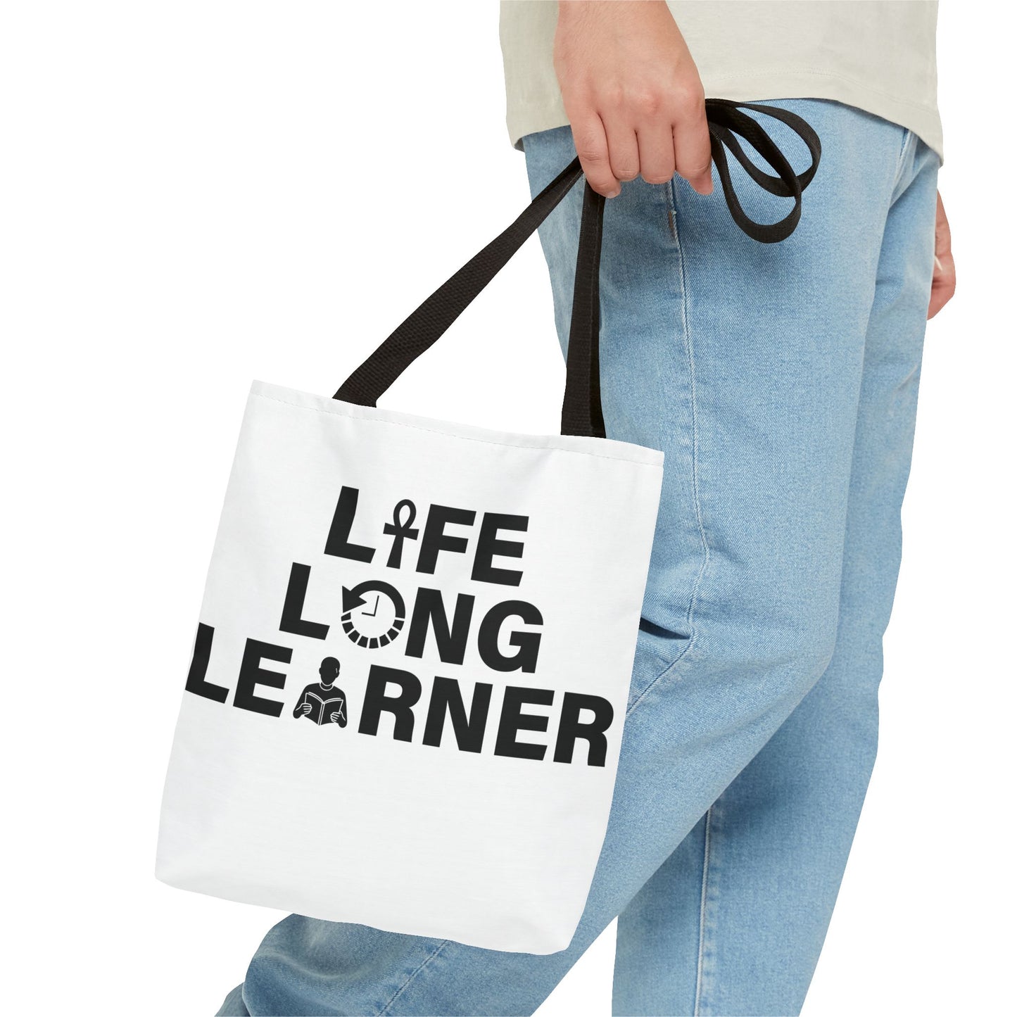 Life Long Learner Tote Bag, Motivational Shopping Bag, Eco-Friendly Gift, Inspirational Bag for Students and Teachers, AOP Design
