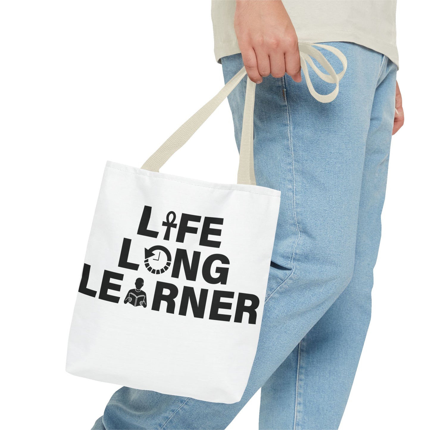 Life Long Learner Tote Bag, Motivational Shopping Bag, Eco-Friendly Gift, Inspirational Bag for Students and Teachers, AOP Design