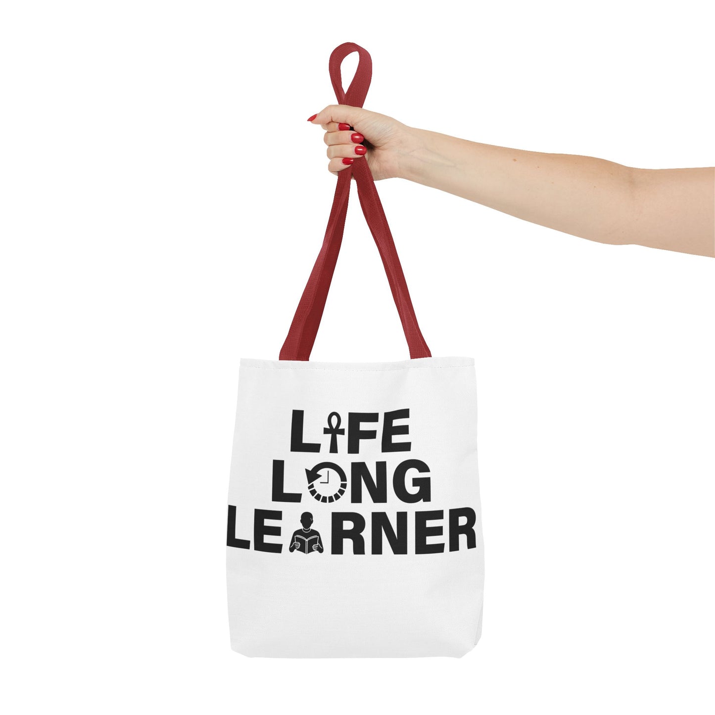 Life Long Learner Tote Bag, Motivational Shopping Bag, Eco-Friendly Gift, Inspirational Bag for Students and Teachers, AOP Design