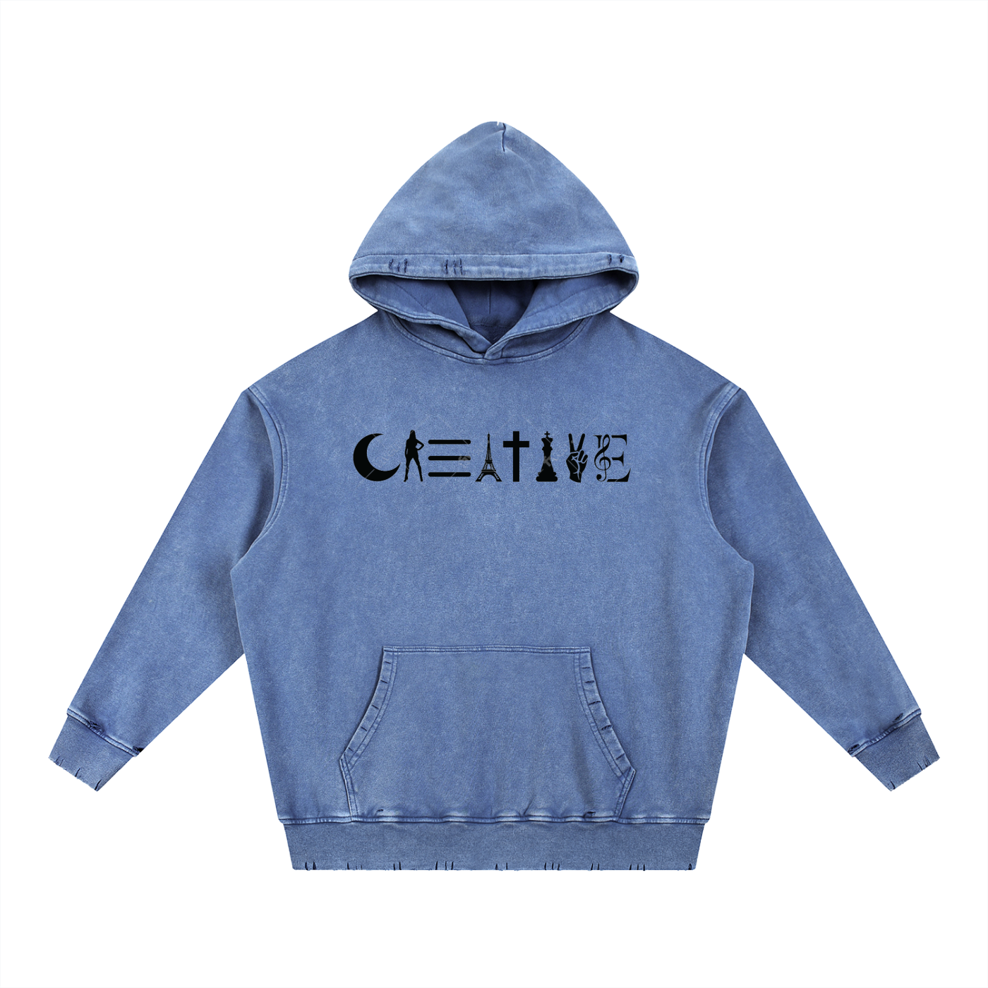CREATIVE Snow Wash Hand-Frayed Heavyweight  Hoodie