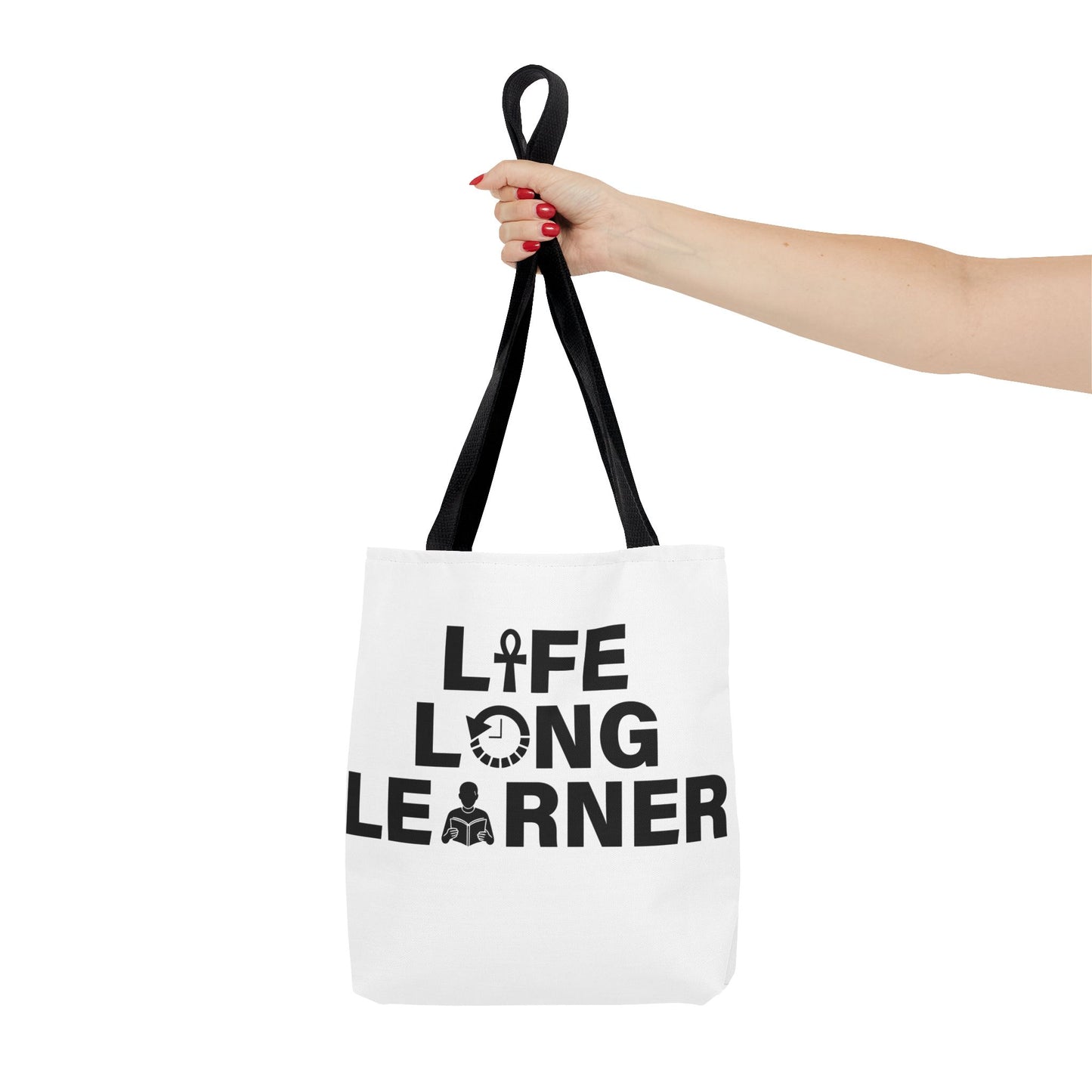 Life Long Learner Tote Bag, Motivational Shopping Bag, Eco-Friendly Gift, Inspirational Bag for Students and Teachers, AOP Design