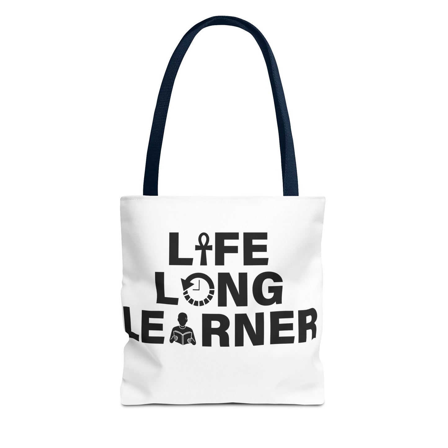 Life Long Learner Tote Bag, Motivational Shopping Bag, Eco-Friendly Gift, Inspirational Bag for Students and Teachers, AOP Design
