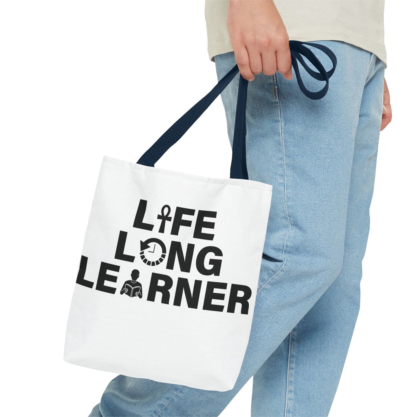 Life Long Learner Tote Bag, Motivational Shopping Bag, Eco-Friendly Gift, Inspirational Bag for Students and Teachers, AOP Design