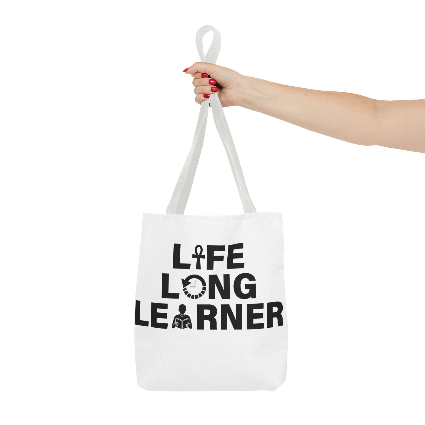 Life Long Learner Tote Bag, Motivational Shopping Bag, Eco-Friendly Gift, Inspirational Bag for Students and Teachers, AOP Design