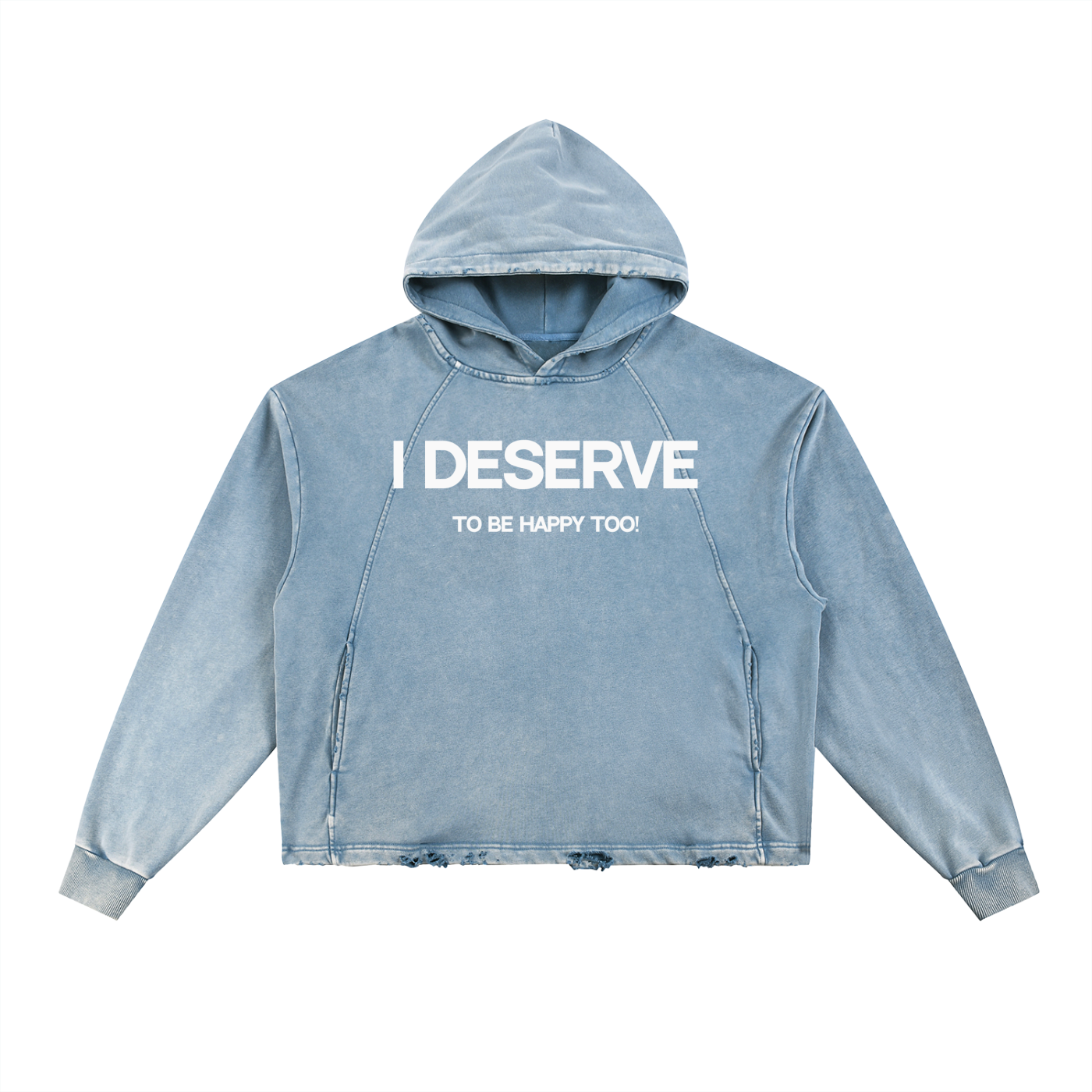 Happiness Vintage Washed Frayed-Hem Hoodie