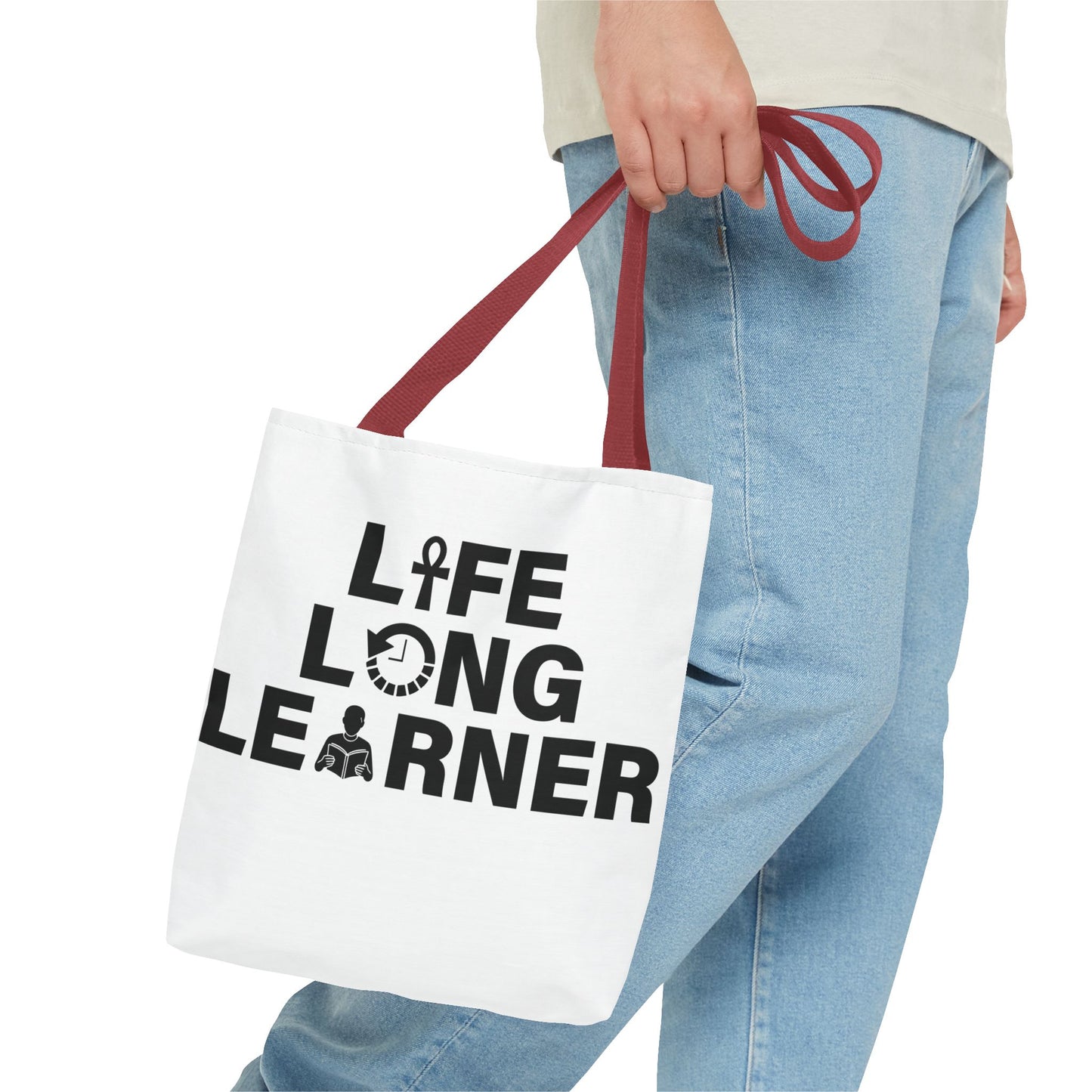 Life Long Learner Tote Bag, Motivational Shopping Bag, Eco-Friendly Gift, Inspirational Bag for Students and Teachers, AOP Design