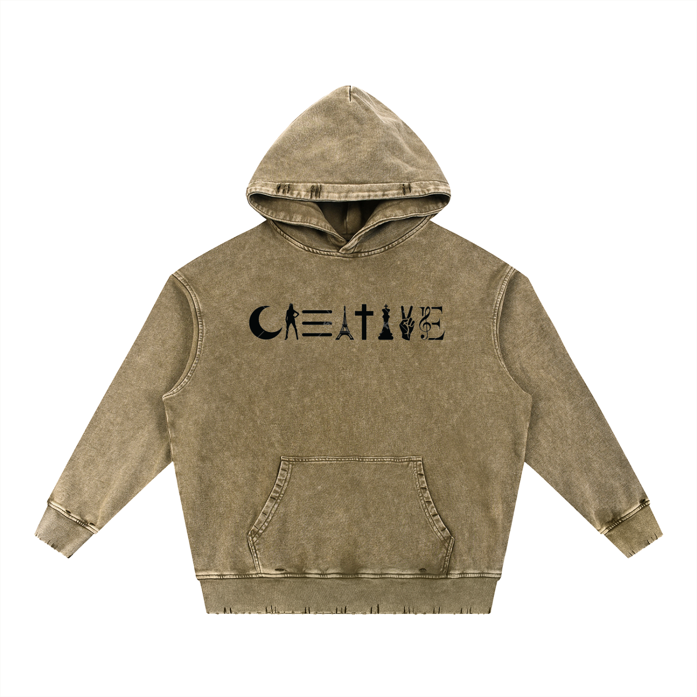 CREATIVE Snow Wash Hand-Frayed Heavyweight  Hoodie