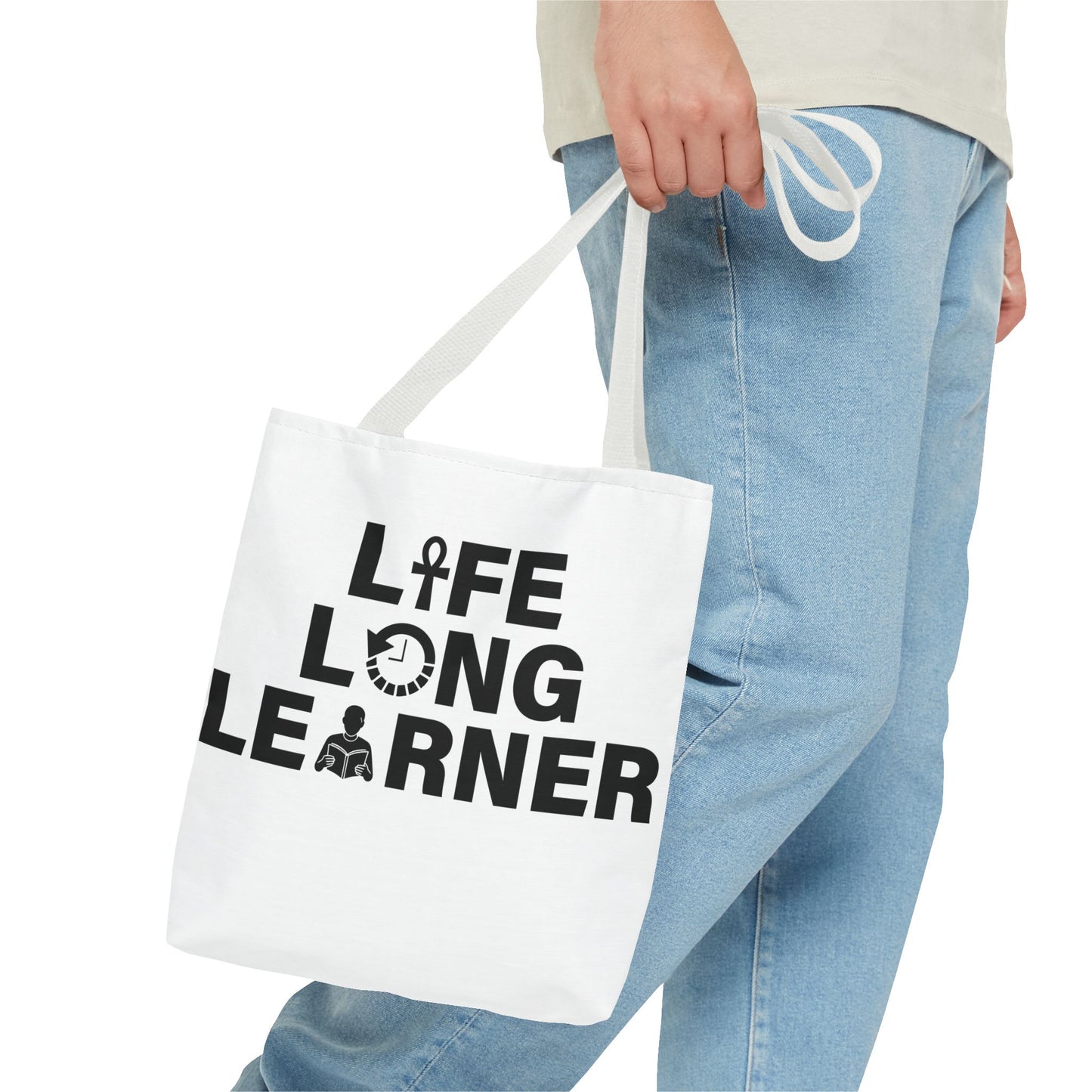 Life Long Learner Tote Bag, Motivational Shopping Bag, Eco-Friendly Gift, Inspirational Bag for Students and Teachers, AOP Design