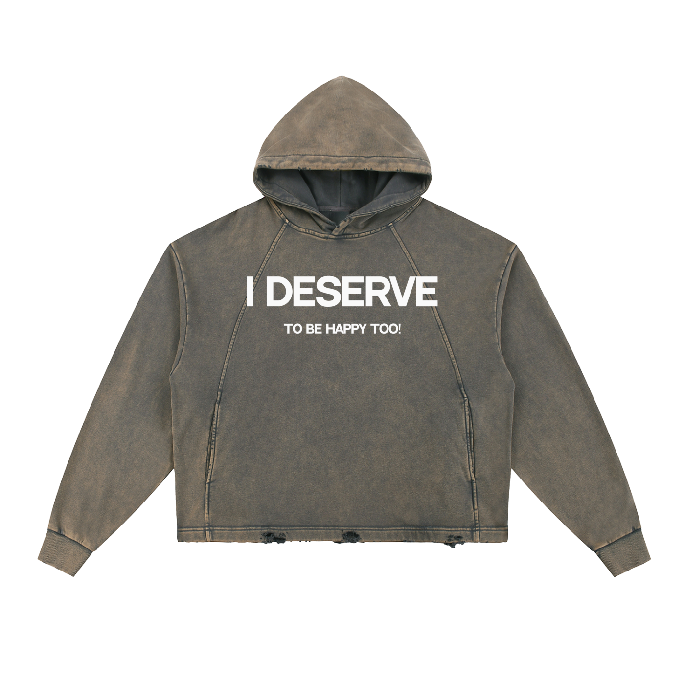 Happiness Vintage Washed Frayed-Hem Hoodie