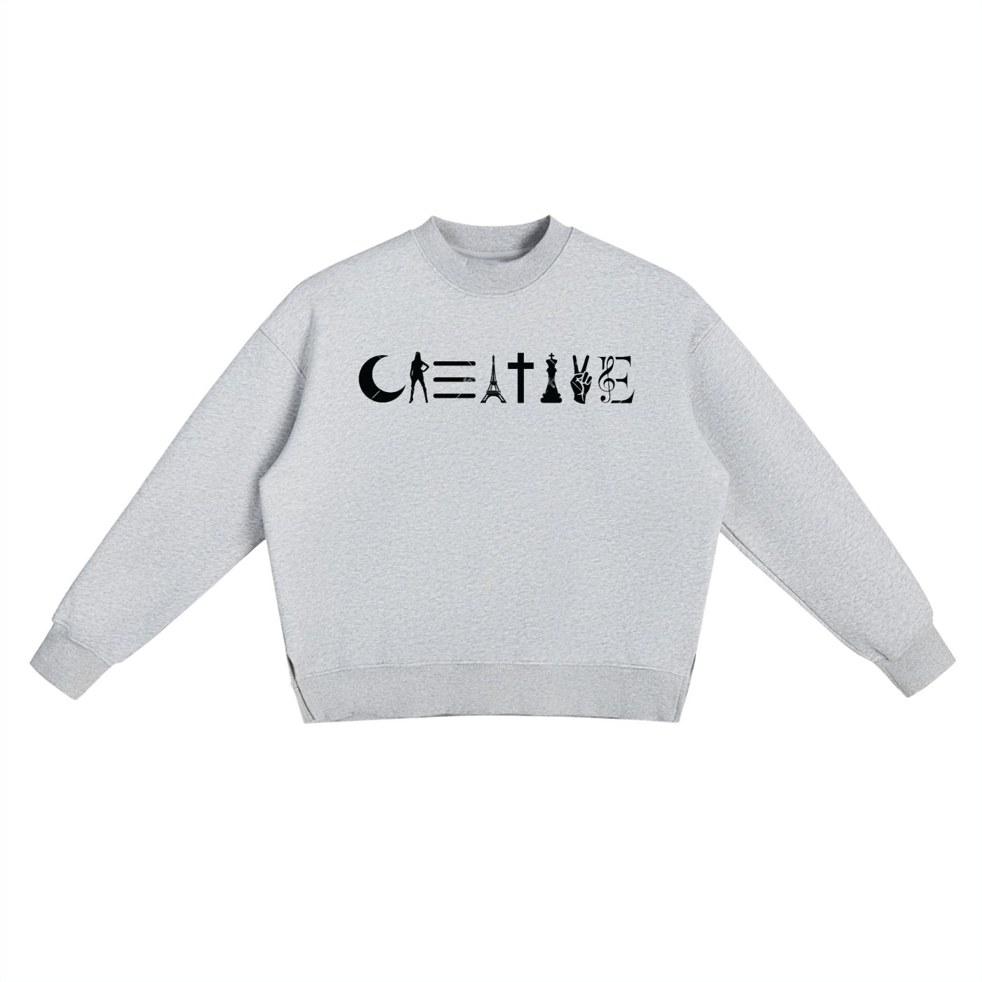 Creative Fleece Side Slit Crewneck Sweatshirt
