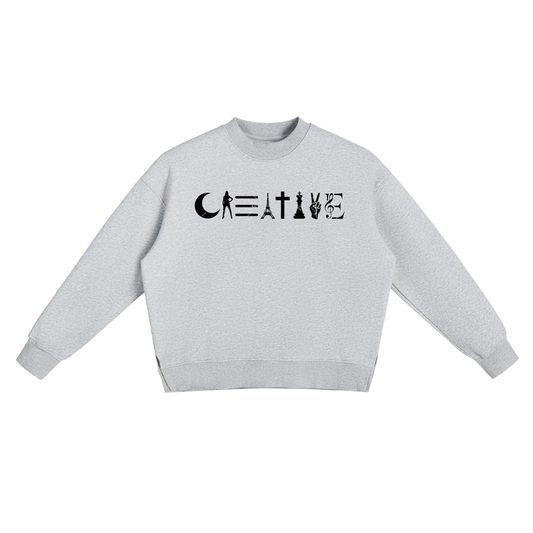 Creative Fleece Side Slit Crewneck Sweatshirt