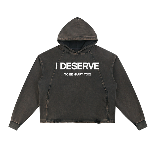 Happiness Vintage Washed Frayed-Hem Hoodie