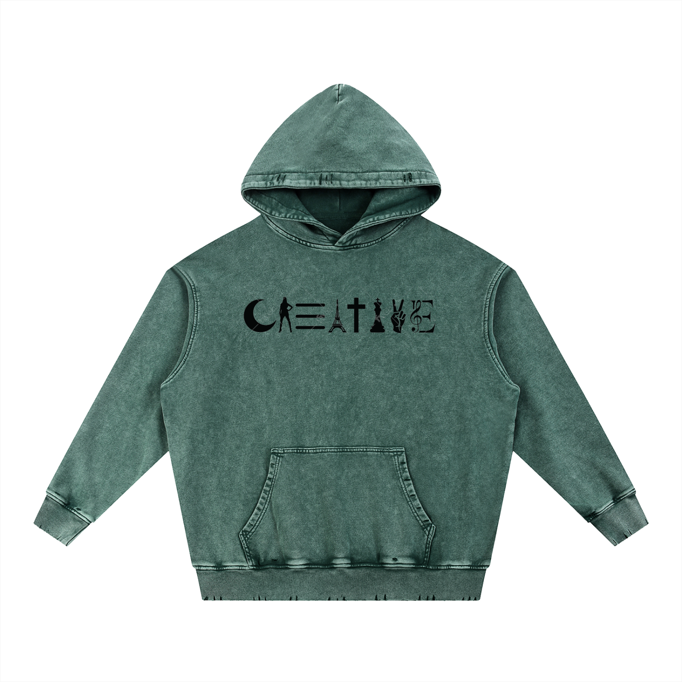 CREATIVE Snow Wash Hand-Frayed Heavyweight  Hoodie